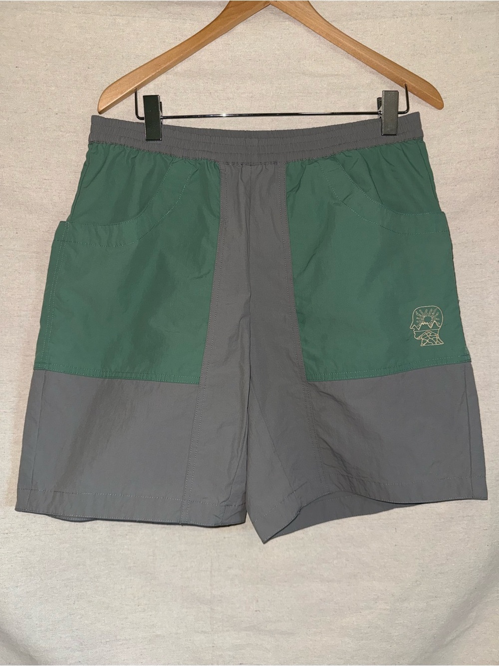 Brain Dead Olive Patch Embroidered Logo Shorts